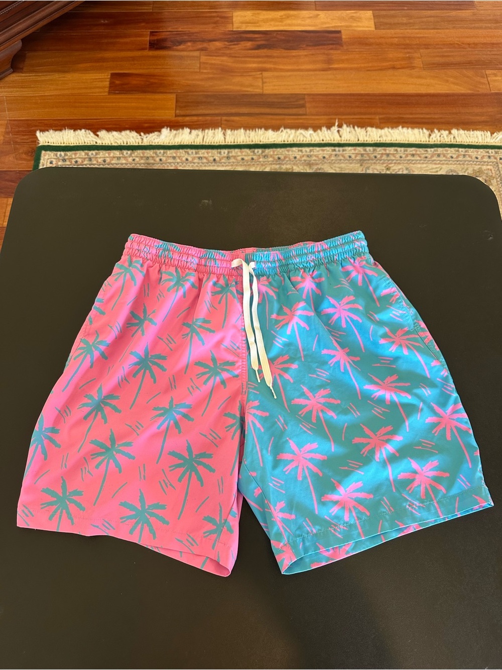 Chubbies Men's Two-Tone Palm Print Swim Shorts - Pink & Teal Men’s XL Inseam 7”